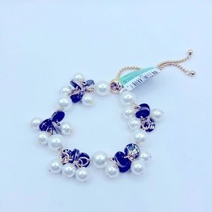 INC Faux Pearl Marble Resin Bead Slider Clasp Bracelet NWT